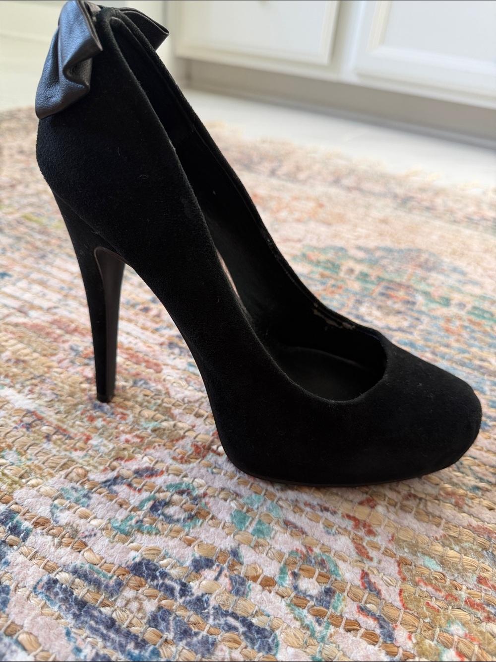 Dolce Vita Black Suede Stiletto Pumps with Heel Bow